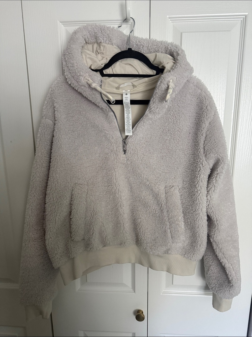 lululemon athletica Plush Hooded Half-Zip Pullover in Light Gray and Cream